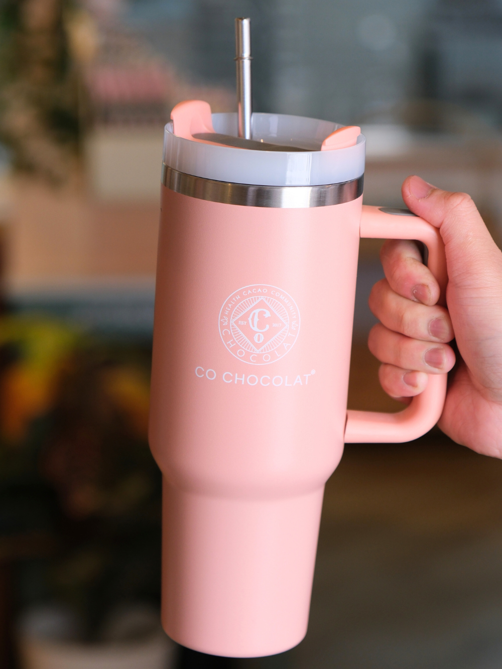 Co Chocolat Stainless Steel Vacuum Insulated Tumbler with Lid and Straw (Fuchsia, 40 oz) - Co Chocolat - Finally, Truly Healthy Chocolates