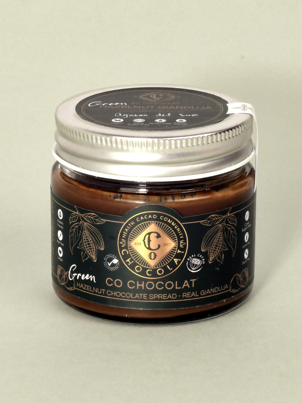 Green Hazelnut Gianduja Spread (Vegan, Cane Sugar-Free, Gluten-free) - Co Chocolat - Finally, Truly Healthy Chocolates