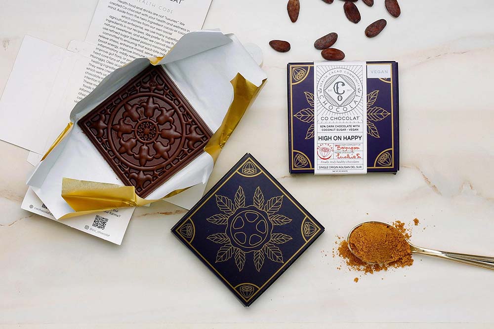 High on Happy 60 % Dark Chocolate with Coconut Sugar - Gluten-Free Chocolate Bar - Co Chocolat - Finally, Truly Healthy Chocolates