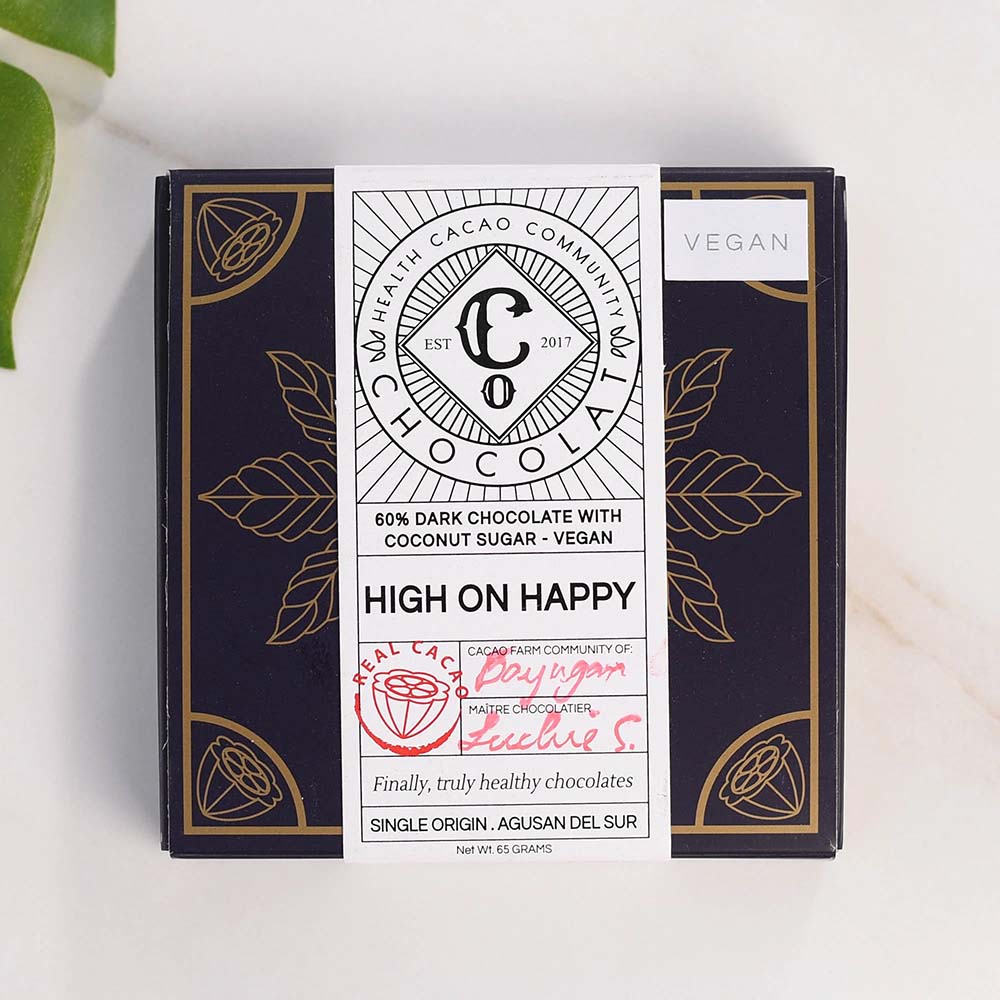 High on Happy 60 % Dark Chocolate with Coconut Sugar - Gluten-Free Chocolate Bar - Co Chocolat - Finally, Truly Healthy Chocolates