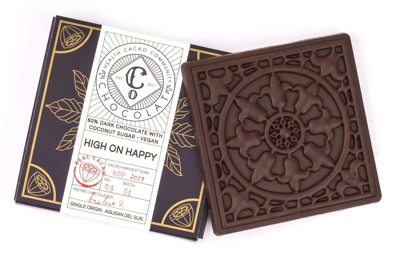 High on Happy 60 % Dark Chocolate with Coconut Sugar - Gluten-Free Chocolate Bar - Co Chocolat - Finally, Truly Healthy Chocolates