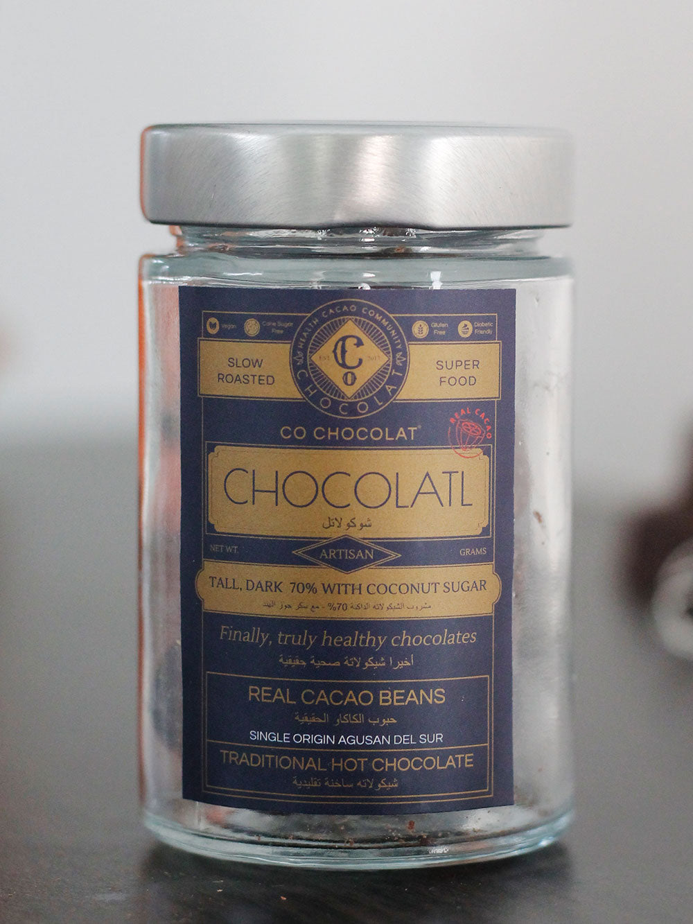 Tall, Dark 70% with Coconut Sugar Hot Chocolate - Vegan, Refined Sugar-Free, Gluten-Free, Nut-Free