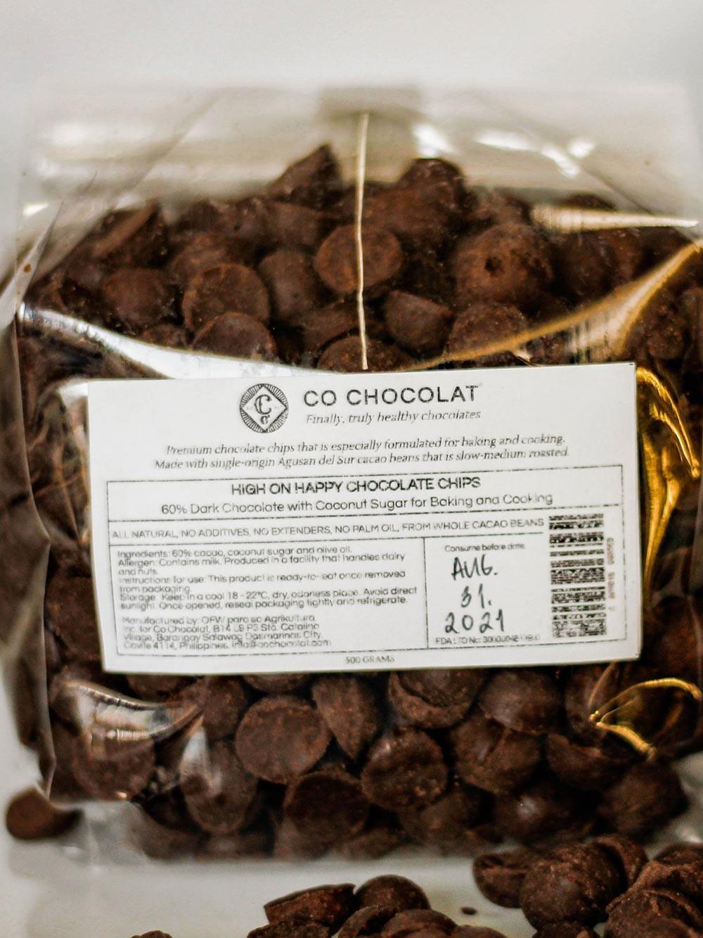 Chocolate Chips: High on Happy (60% Dark Chocolate) - Gluten Free, Vegan, Refined Sugar-Free, Nut-Free - Co Chocolat - Finally, Truly Healthy Chocolates